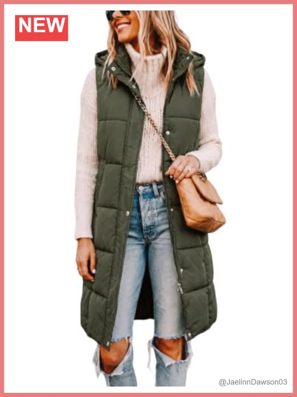 Womens Long Quilted Puffer Vest Sleeveless Hooded Zip-Up Outerwear